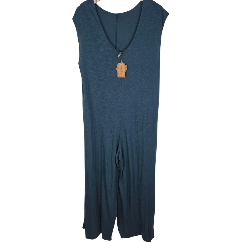 NATURAL LIFE Jumpsuit Womens S/M Blue V Neck Sleeveless Wide Leg Cut To Length